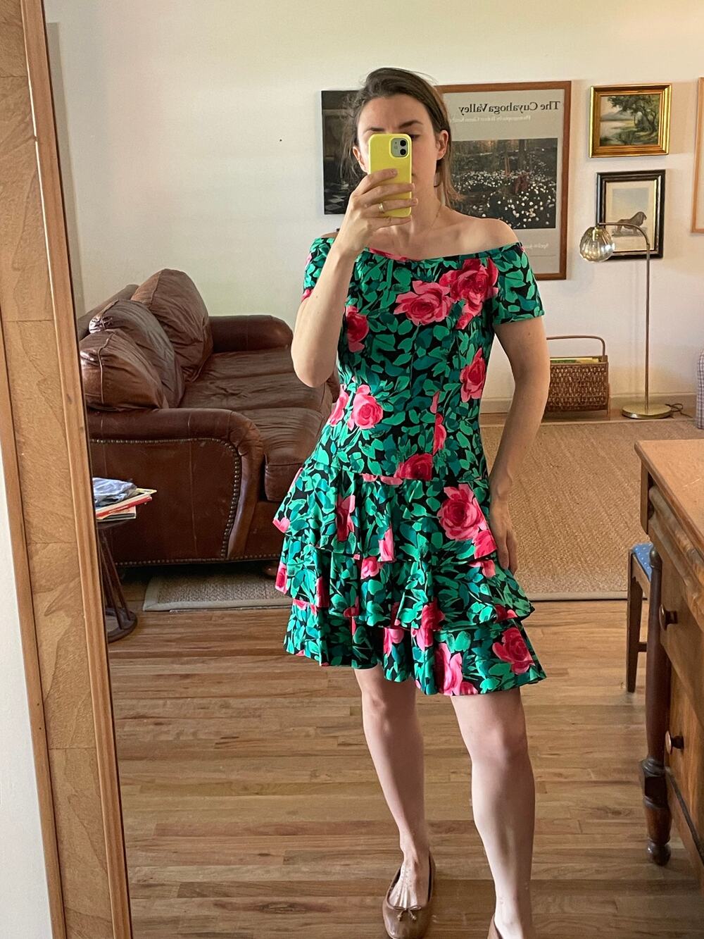 AJ Bari Vintage Cotton Ruffle Skirt Cocktail Dress